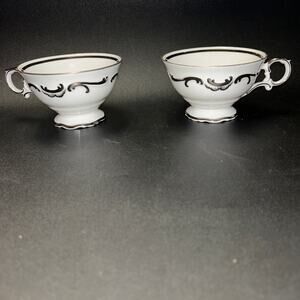 Set of 2 Schumann Arzberg Germany “Moon Rose” Tea Cups & Saucers Platinum Trim